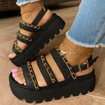 Solid Color Buckle Strap Ankle-Wrap Sandals
