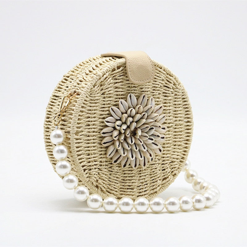 Sac de paille tissé à perles rondes