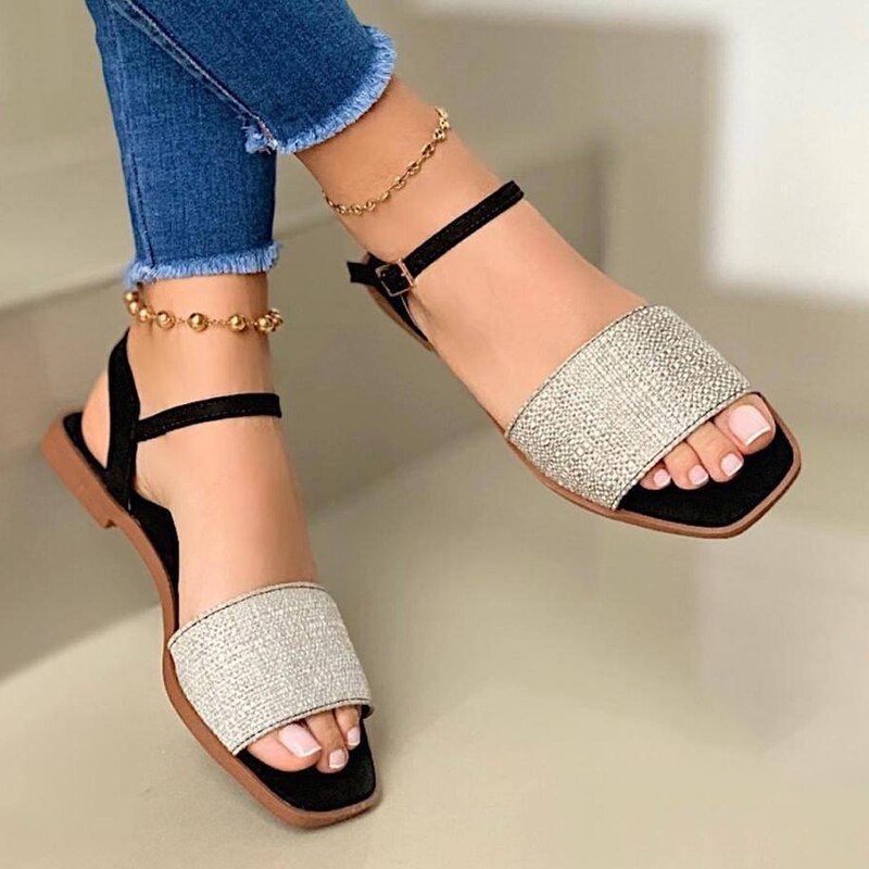 Flache Peep-Toe-Slip-On-Sandalen