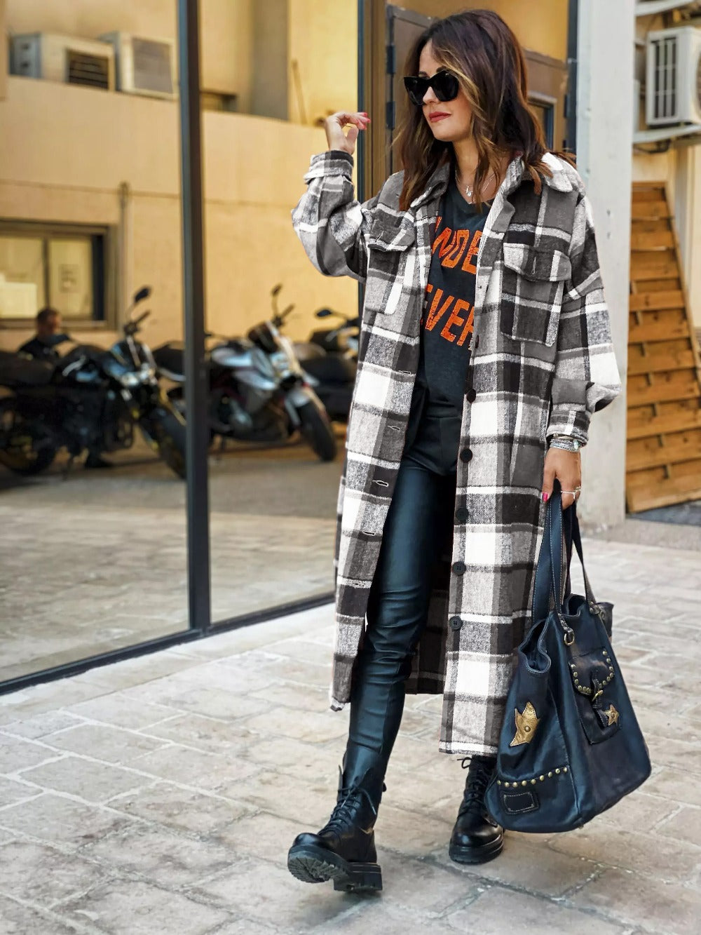 Trench long à carreaux en flanelle