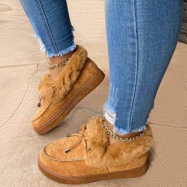 Zapatos de algodón grueso con punta redonda y parte inferior gruesa más terciopelo