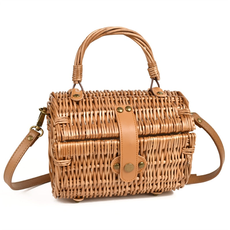 Sac à bandoulière rond en paille de rotin