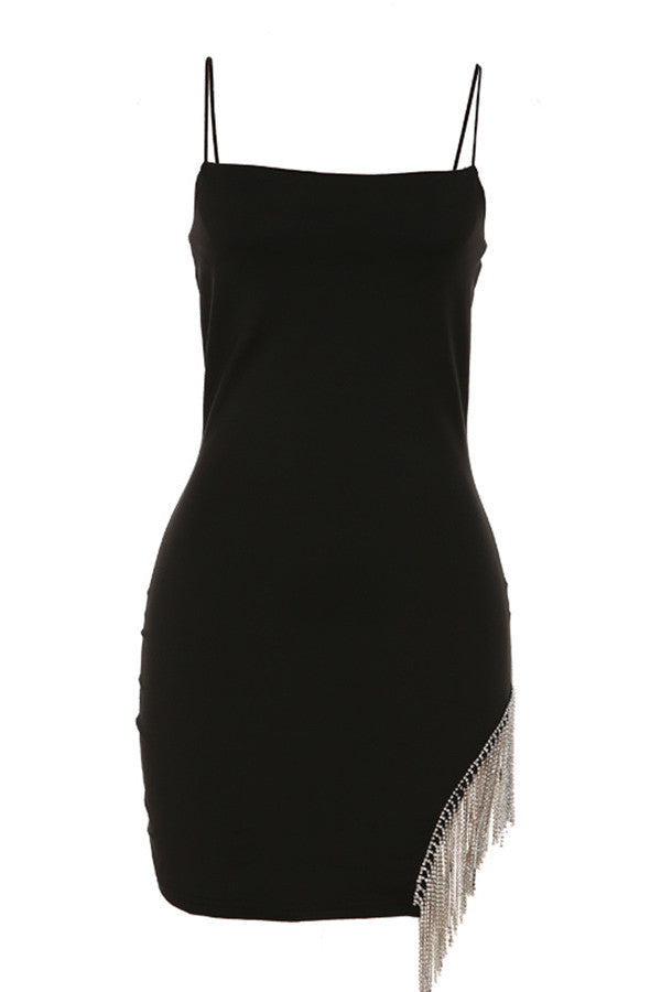 Robe moulante sans bretelles à pompons