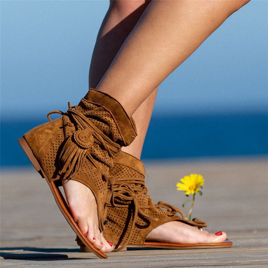 Flip-Flop-Sandalen mit Fransen 