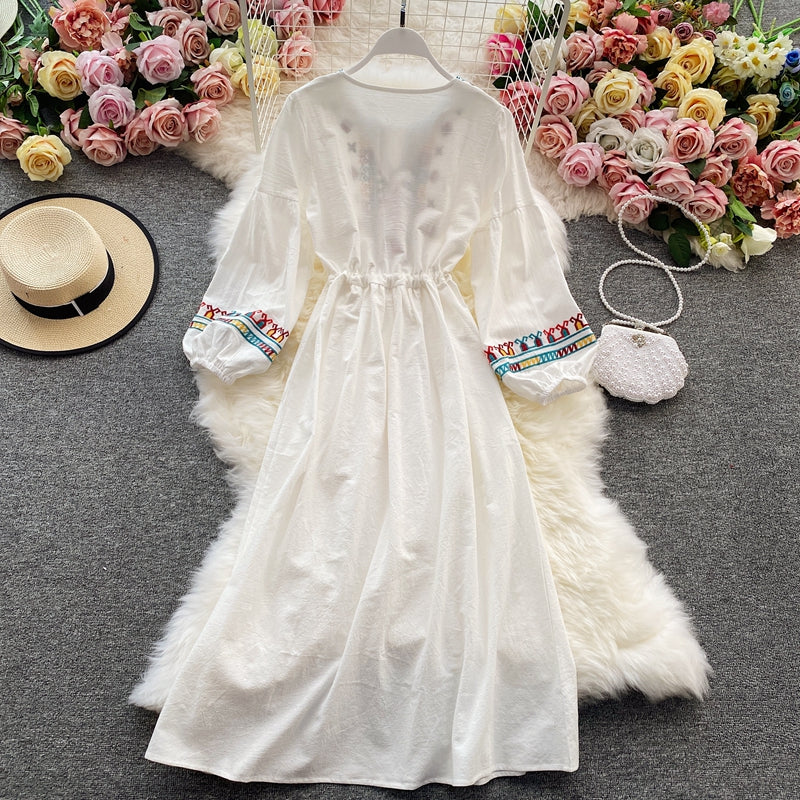 Robe Bressée à Bretelles Florales Vintage à Manches Longues et à Bretelles