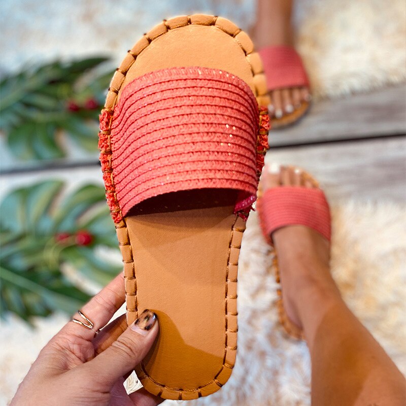 Hanf-Flip-Flops, flache Strandhausschuhe 