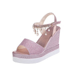 Bead Studded Platform Wedge Sandals