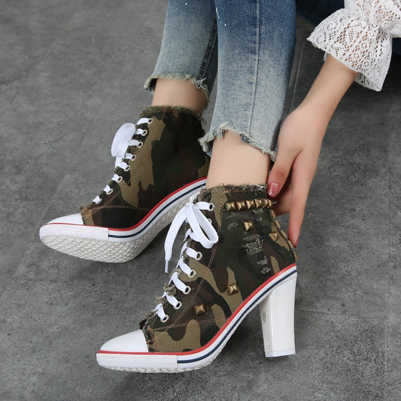 Denim Square High Heels