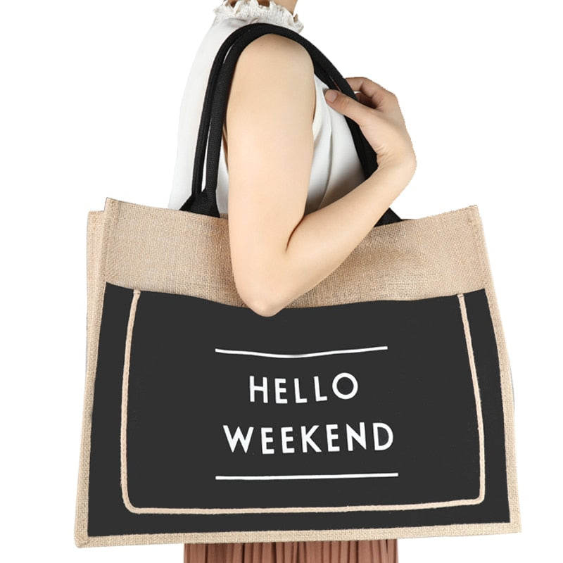 Leinen-Einkaufstasche „Hello Weekend“