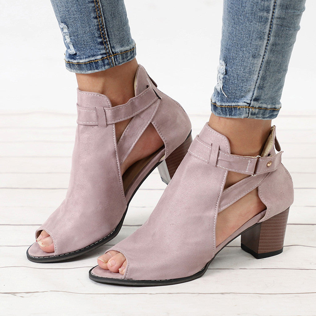 Flock-Sandalen mit quadratischem Absatz 