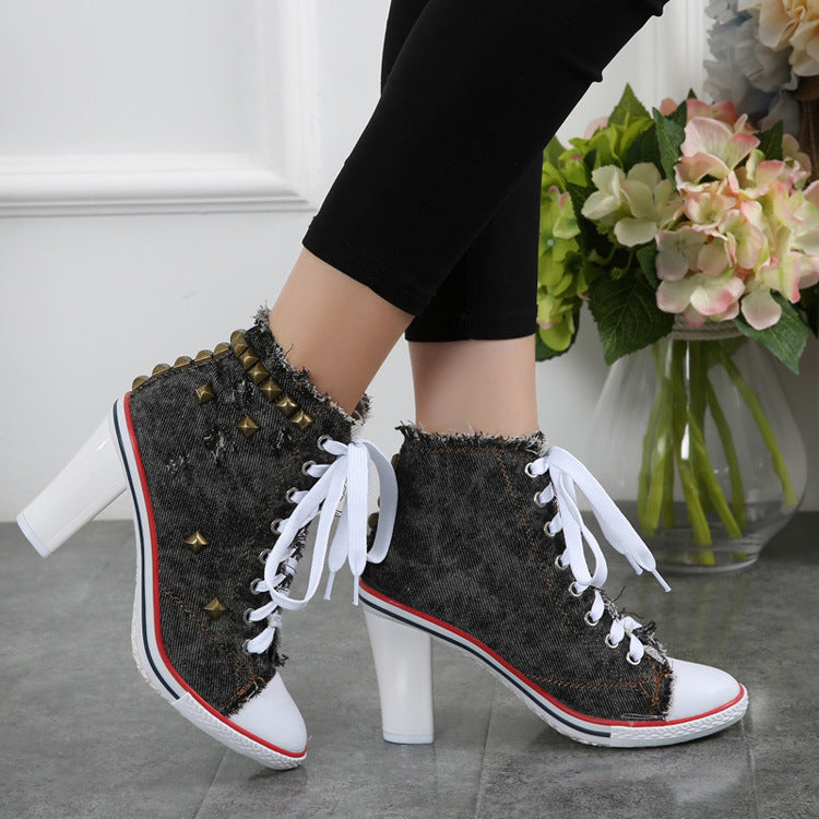 Denim Square High Heels