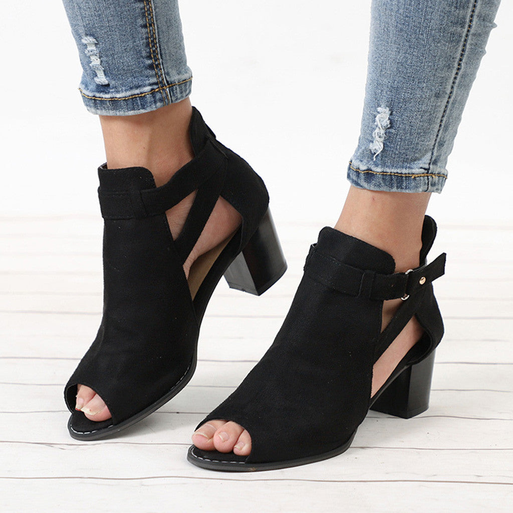 Flock-Sandalen mit quadratischem Absatz 