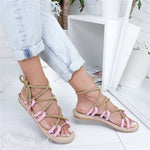 Flache Peep-Toe-Sandalen mit Kreuzschnürung 