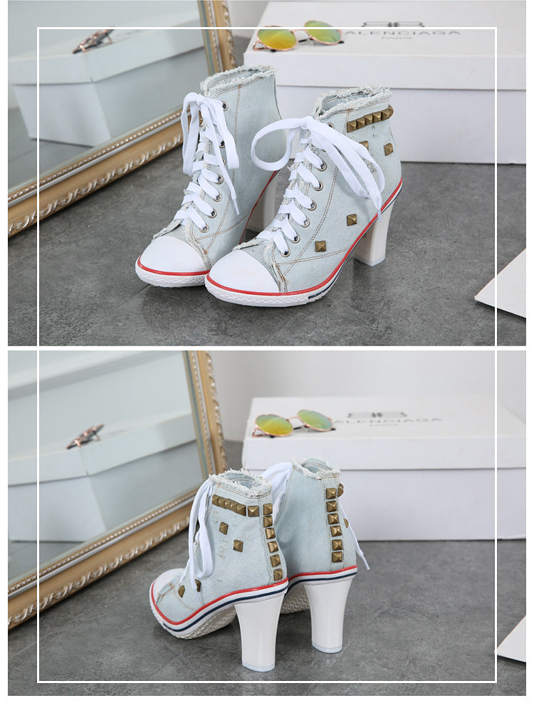 Denim Square High Heels
