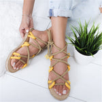 Hemp Straw Lace Up Rope Peep Toe Sandals
