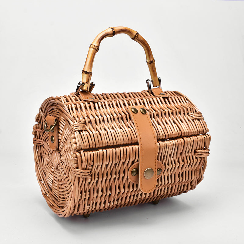 Sac à bandoulière rond en paille de rotin