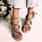 Hemp Straw Lace Up Rope Peep Toe Sandals