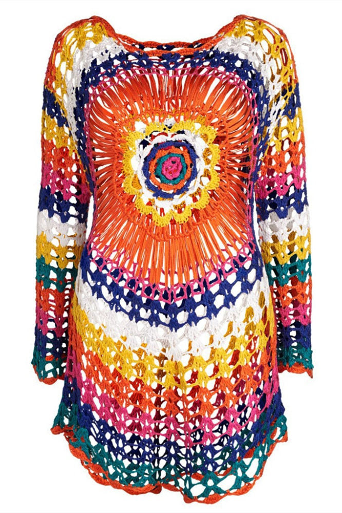 Robe de plage cache-cœur en tricot coloré