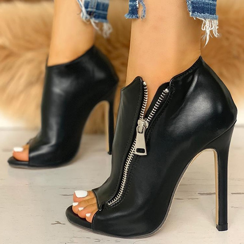 Sandalias de tacón alto con cremallera sólida