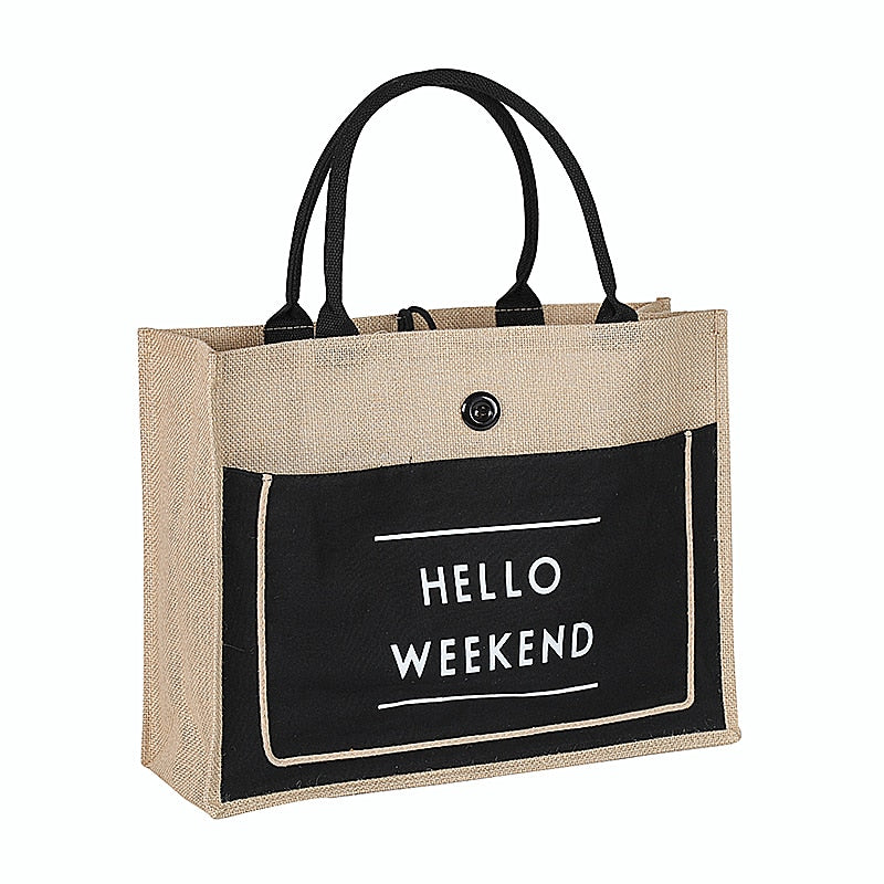 Leinen-Einkaufstasche „Hello Weekend“