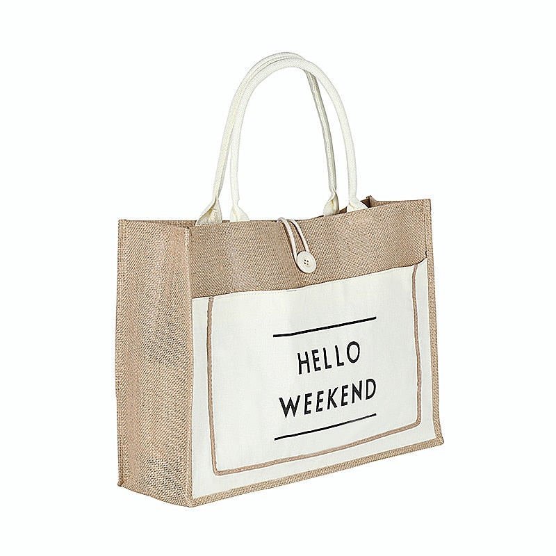 Leinen-Einkaufstasche „Hello Weekend“