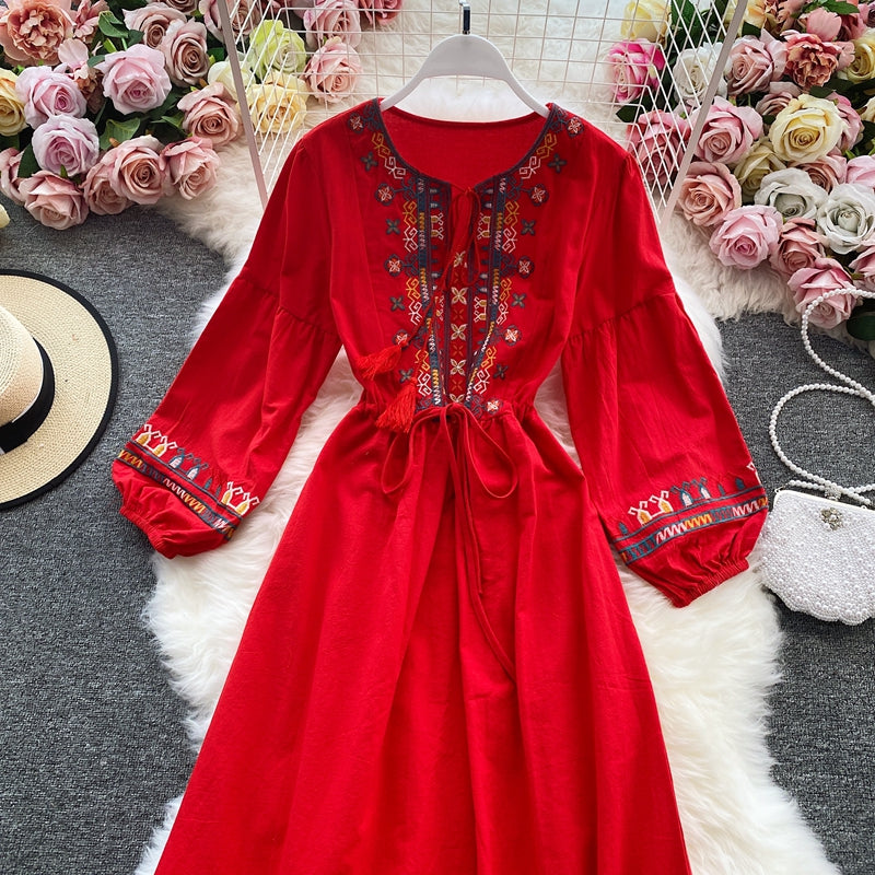 Robe Bressée à Bretelles Florales Vintage à Manches Longues et à Bretelles