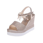 Bead Studded Platform Wedge Sandals
