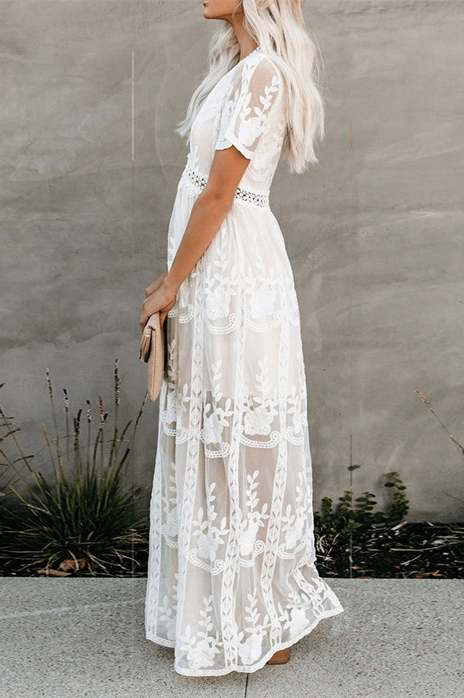 Robe de plage tunique longue en dentelle brodée