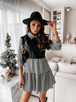 Long Sleeve PU Leather Patchwork Shirt Dress