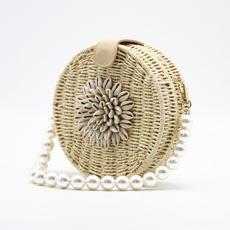 Sac de paille tissé à perles rondes