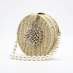Sac de paille tissé à perles rondes