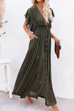 Einreihiges Kleid mit tiefem V-Rüschen und Rüschen