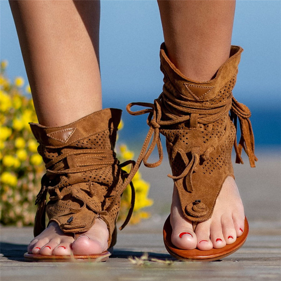 Flip-Flop-Sandalen mit Fransen 