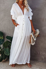 Einreihiges Kleid mit tiefem V-Rüschen und Rüschen