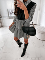 Long Sleeve PU Leather Patchwork Shirt Dress