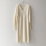 Office V-neck Long Sleeves Knitted Dress