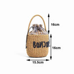 Sac seau rond en paille tissée en rotin
