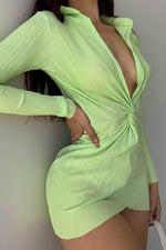 Deep V Neck Bodycon Mini Shirt Dress