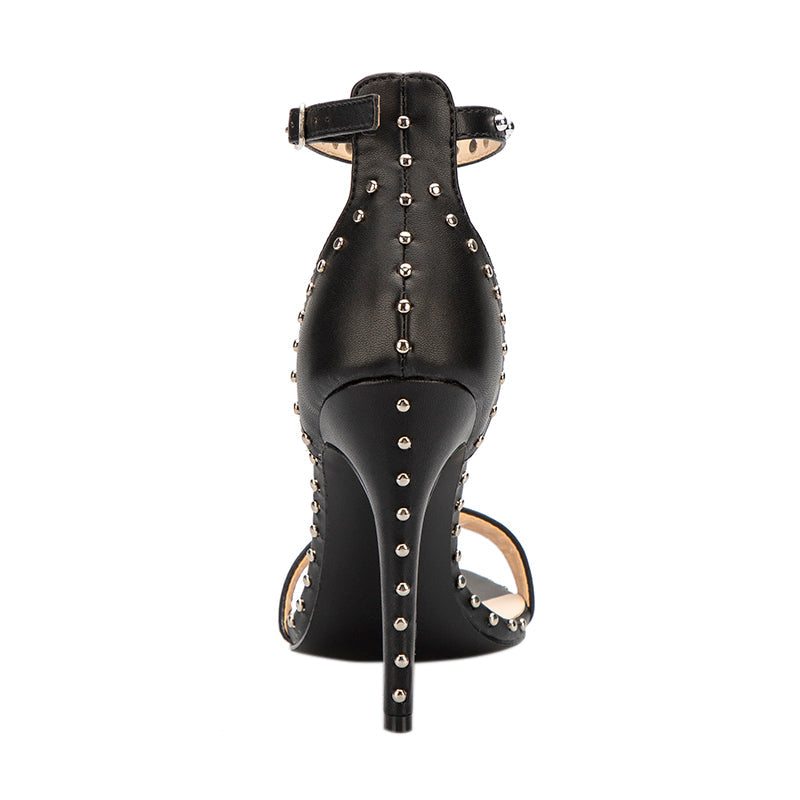 Chaussures à bout ouvert en cuir PU à talon fin et rivets