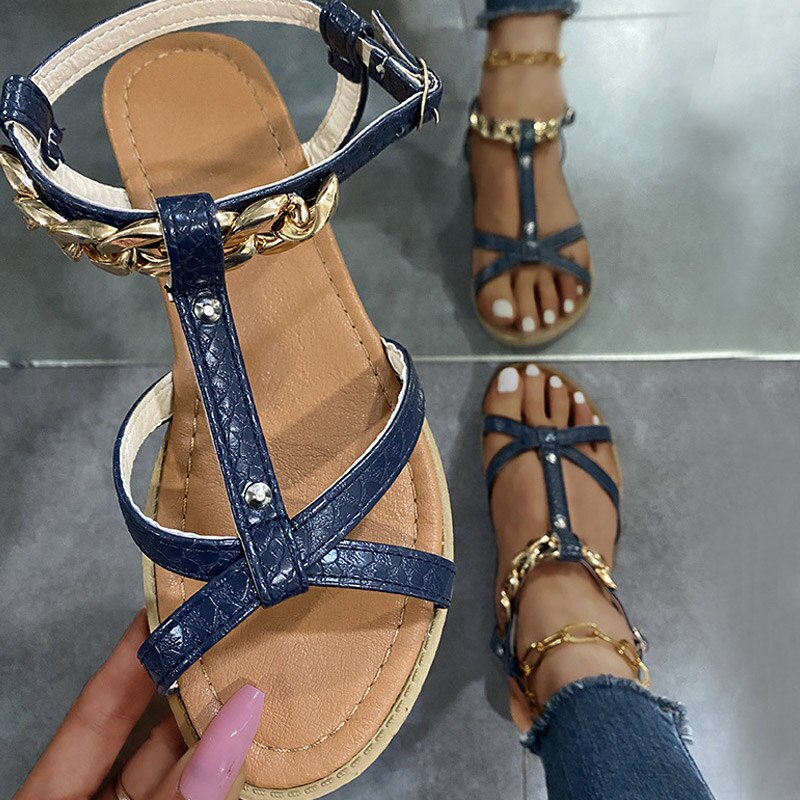 T-Strap Open Toe Chains Sandals