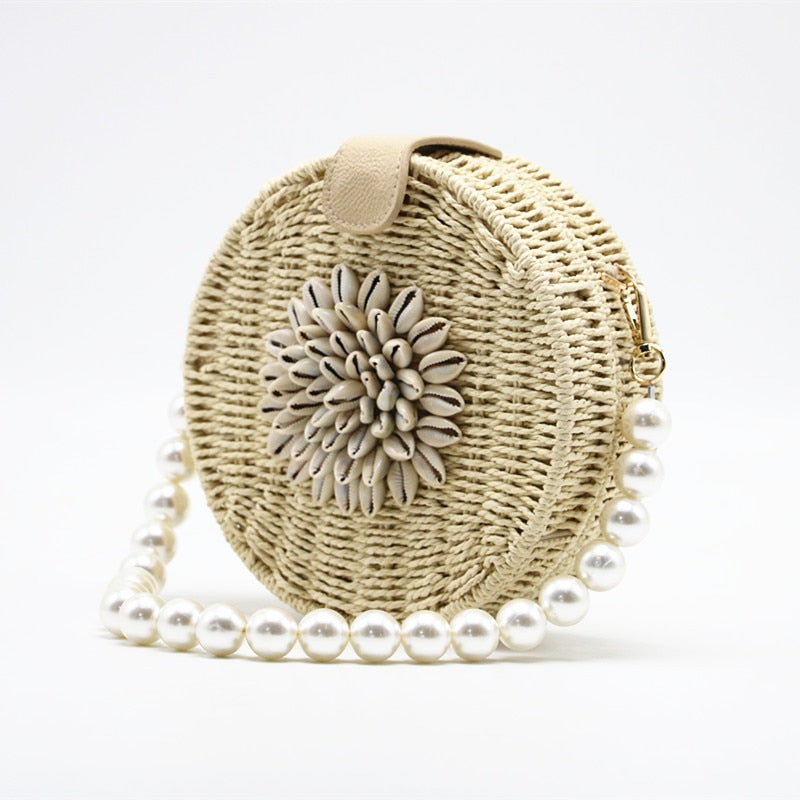 Sac de paille tissé à perles rondes