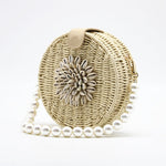 Sac de paille tissé à perles rondes