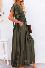 Einreihiges Kleid mit tiefem V-Rüschen und Rüschen