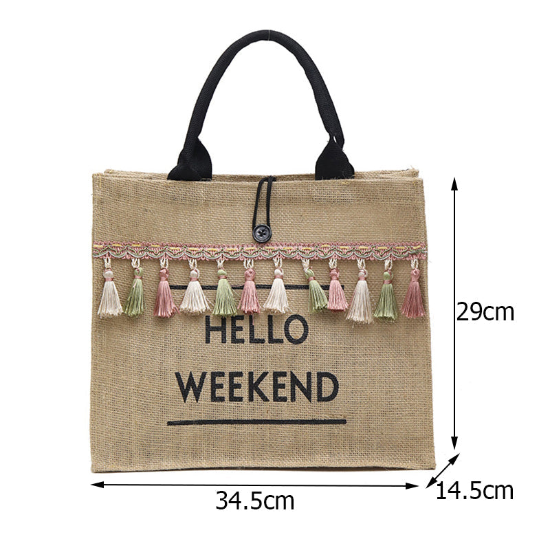 „Hello Weekend“-Umhängetasche mit Quaste 