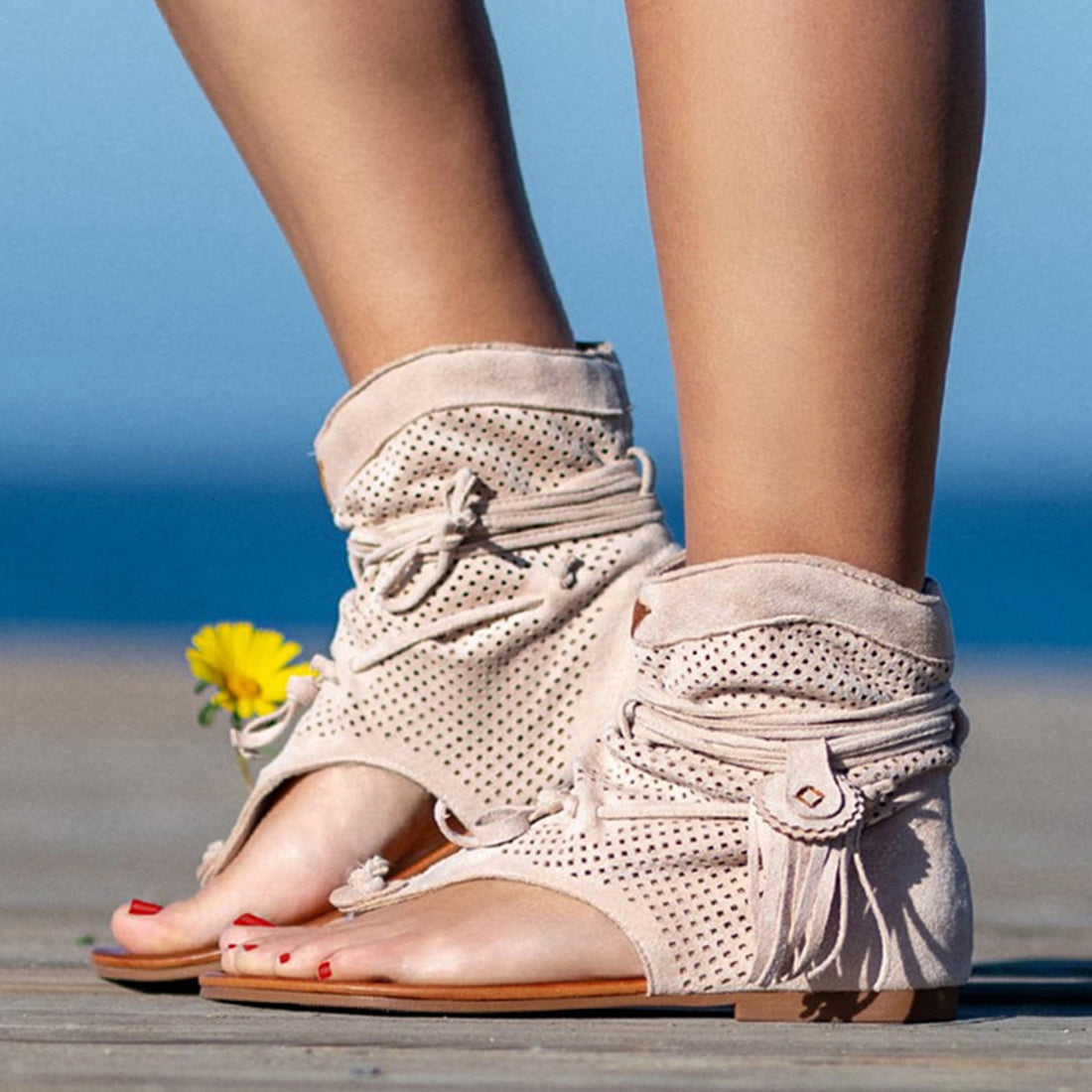 Flip-Flop-Sandalen mit Fransen 