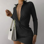 Deep V Neck Bodycon Mini Shirt Dress