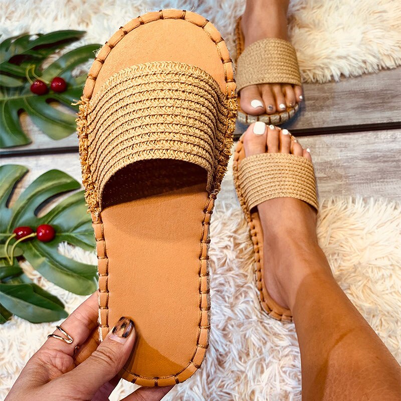 Hanf-Flip-Flops, flache Strandhausschuhe 