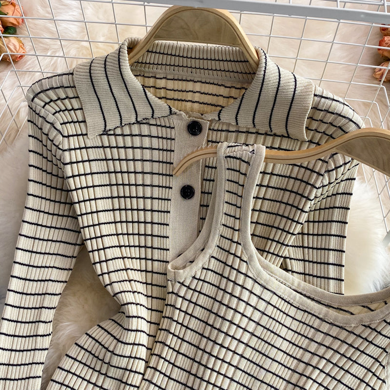 Temperament Plaid Knitted 3 Piece Sets Suit