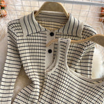 Temperament Plaid Knitted 3 Piece Sets Suit