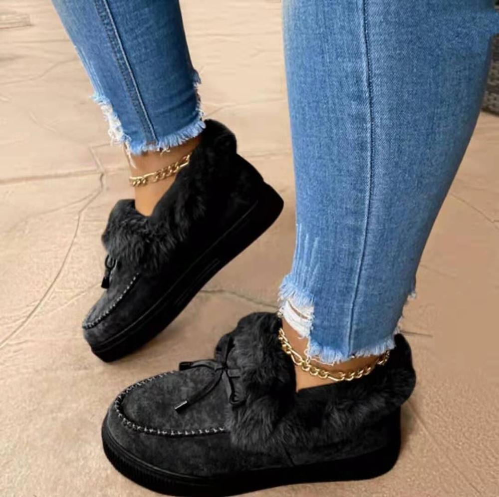 Zapatos de algodón grueso con punta redonda y parte inferior gruesa más terciopelo